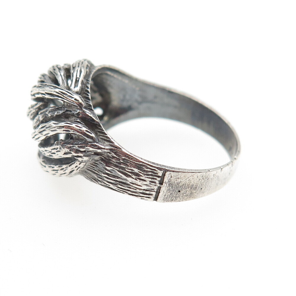 925 Sterling Silver Vintage Modernist Ribbed Dome Oxidized Ring Size 7.25 - Picture 4 of 9